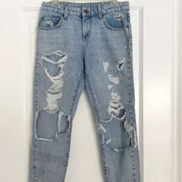 Carmar Mid Rise Straight Leg Distressed Torn Denim Jeans - 26 - Picture 1 of 5